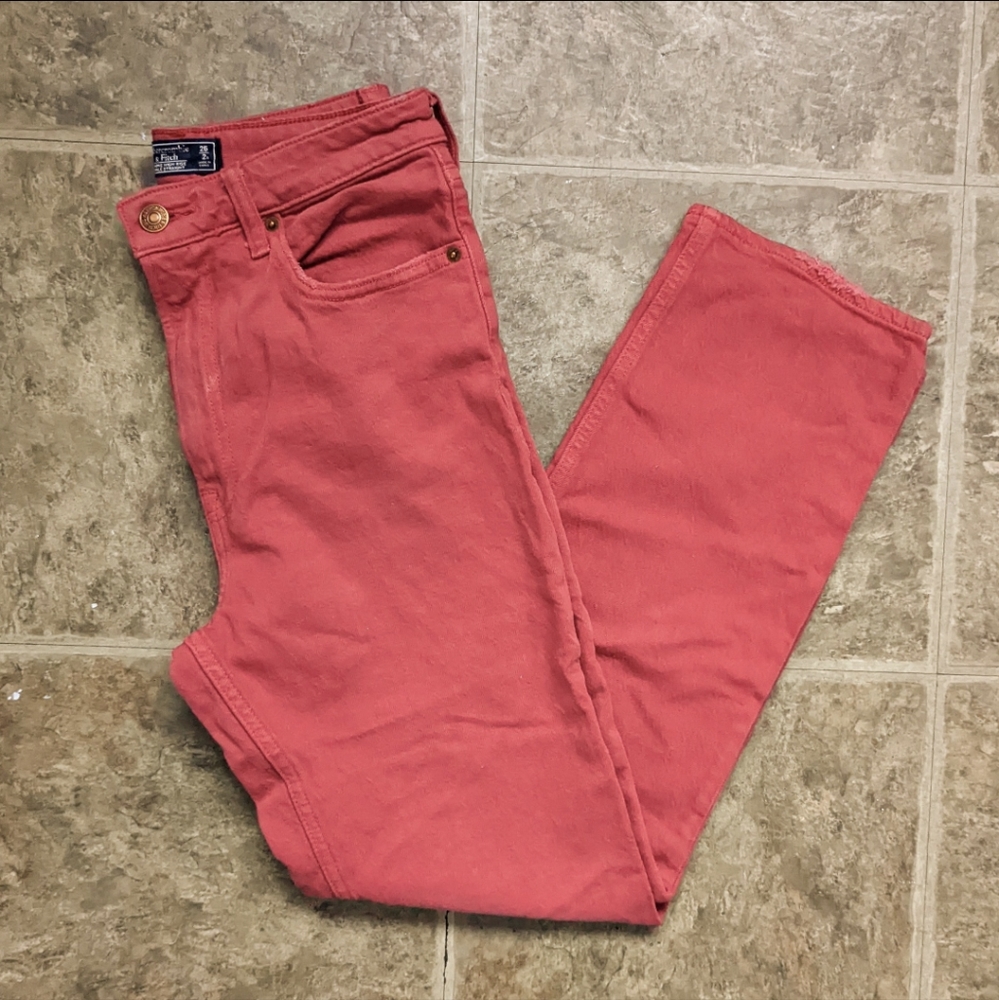 Red High Rise Ankle Straight Leg jean